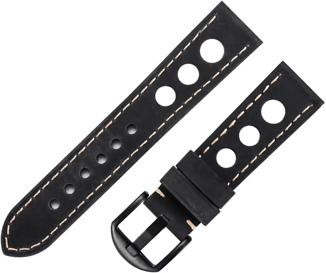 HMFang Genuine Leather Watch Strap Three Holes Breathable Soft Watch Band Strap With Buckle Cowhide Watch Belt 20mm 22mm Vintage Brown