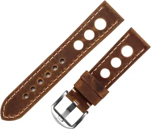 HMFang Genuine Leather Watch Strap Three Holes Breathable Soft Watch Band Strap With Buckle Cowhide Watch Belt 20mm 22mm Vintage Brown