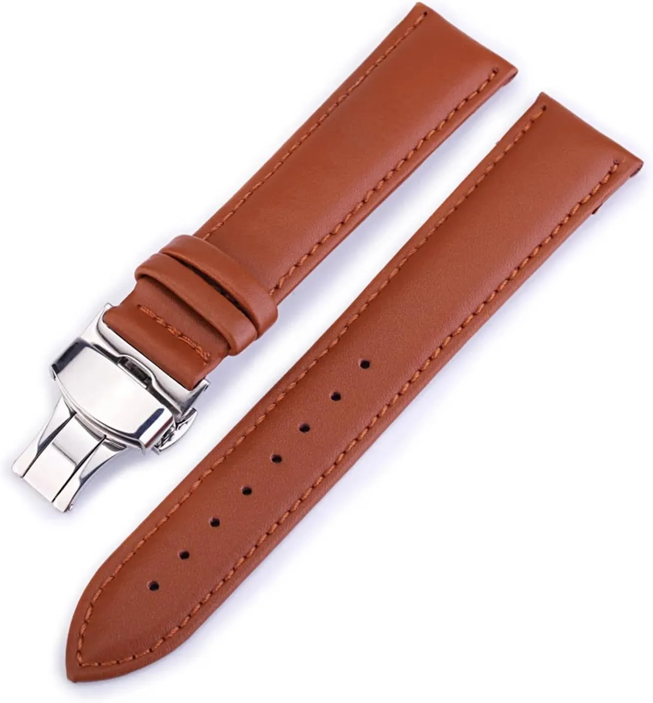 HMFang Replacement Watch Strap 12mm 14mm 16mm 18mm 19mm 20mm 22mm 24mm Watch Band Butterfly Buckle Genuine Leather Watchband