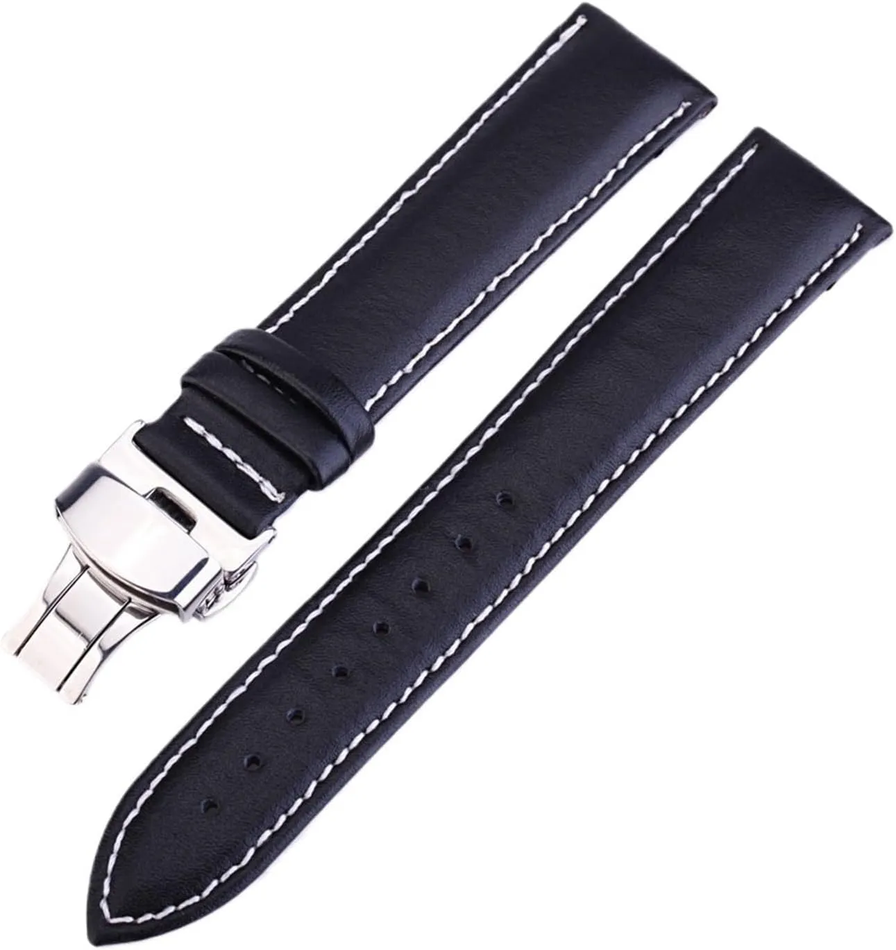 HMFang Replacement Watch Strap 12mm 14mm 16mm 18mm 19mm 20mm 22mm 24mm Watch Band Butterfly Buckle Genuine Leather Watchband