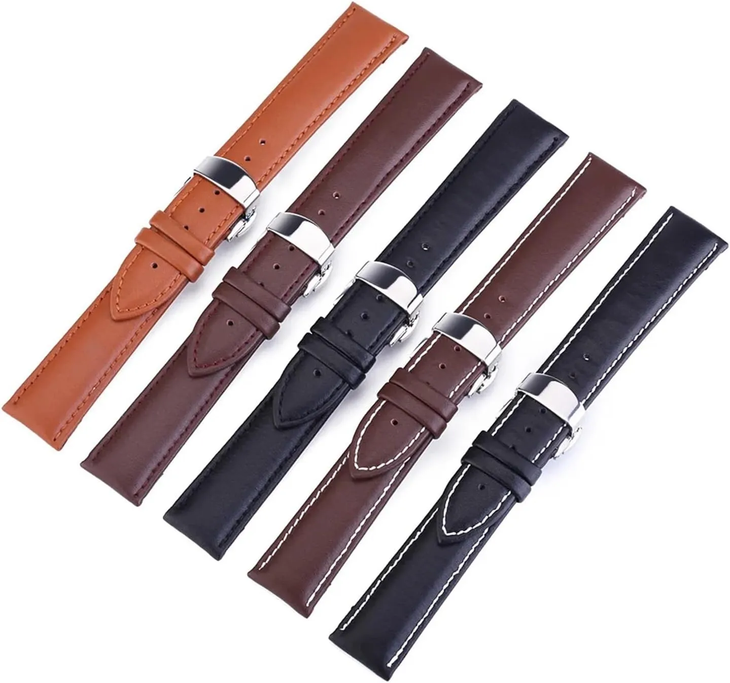 HMFang Replacement Watch Strap 12mm 14mm 16mm 18mm 19mm 20mm 22mm 24mm Watch Band Butterfly Buckle Genuine Leather Watchband
