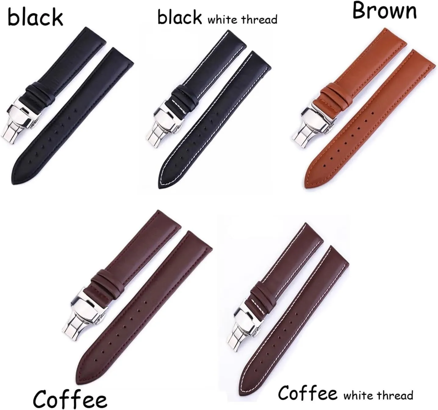 HMFang Replacement Watch Strap 12mm 14mm 16mm 18mm 19mm 20mm 22mm 24mm Watch Band Butterfly Buckle Genuine Leather Watchband
