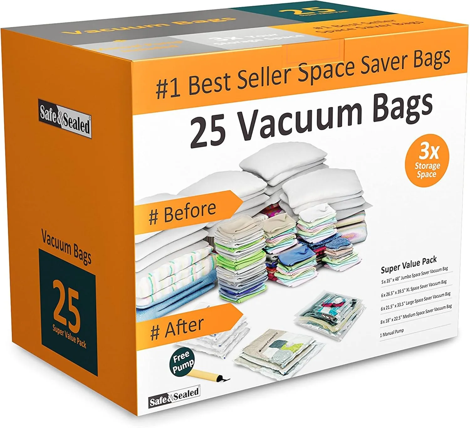 Home Complete Space Saver Vacuum Bags, 25 pack with Pump