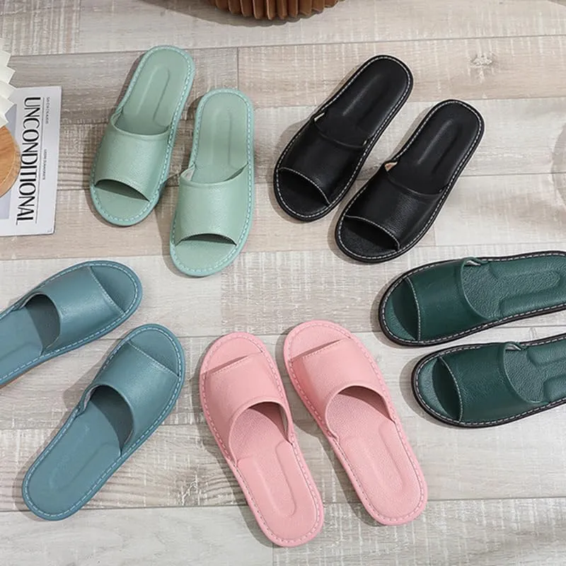 Home Men and Women Indoor Leather Slippers Leisure Non-slip Head Layer Cowhide Slippers