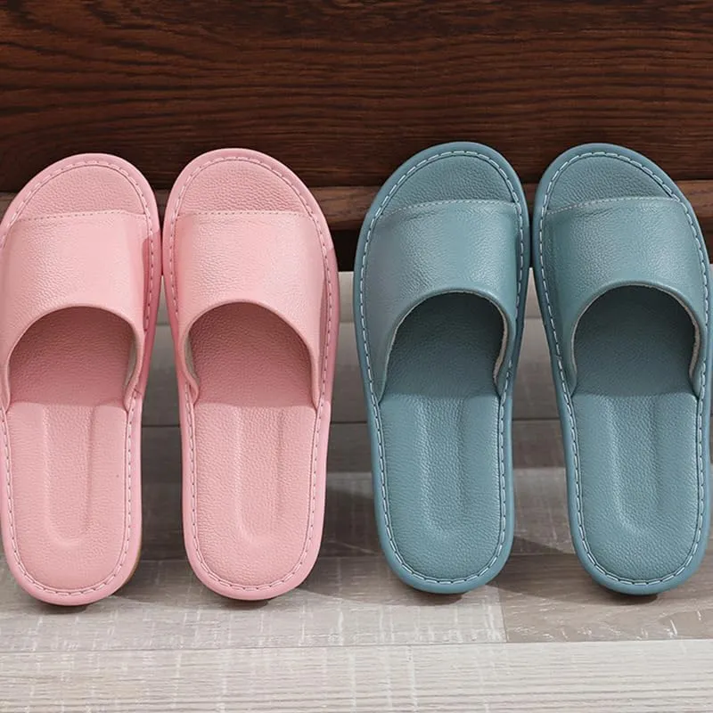 Home Men and Women Indoor Leather Slippers Leisure Non-slip Head Layer Cowhide Slippers