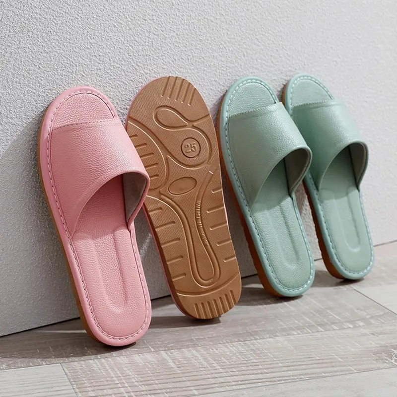Home Men and Women Indoor Leather Slippers Leisure Non-slip Head Layer Cowhide Slippers