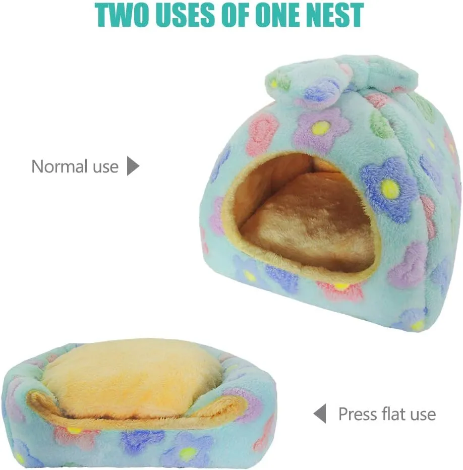 HOMEYA Small Animal Pet Bed, Sleeping House Habitat Nest for Guinea Pig Hamster Hedgehog Rat Chinchilla Hideout Bedding Snuggle Sack Cuddle Cup Cage Accessories with Removable Washable Mat(Blue)