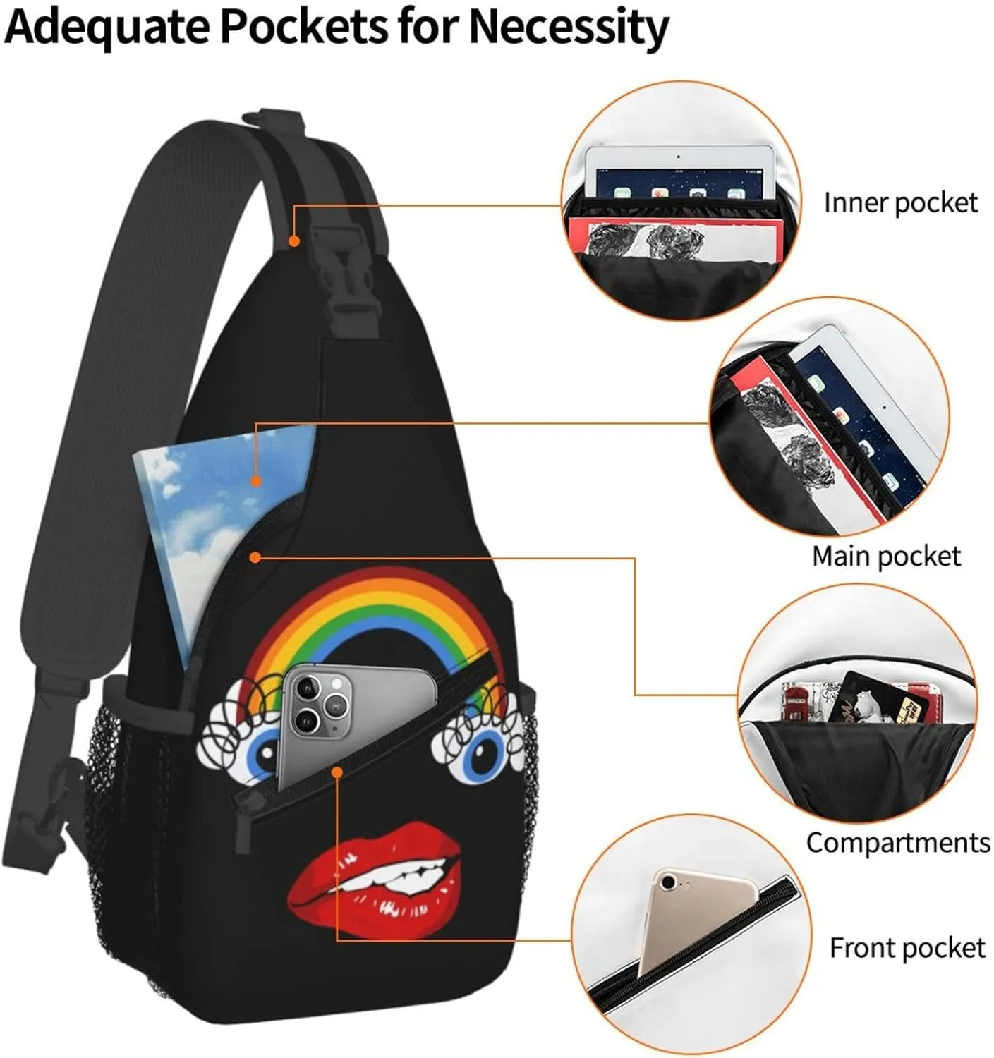 Hot Red Biting Lips Crossbody Bag Cross Chest Bag Adjustable Sling Backpack Sports Gym Shoulder Bags Travel Cycling Daypack Diagonally Casual Rucksack