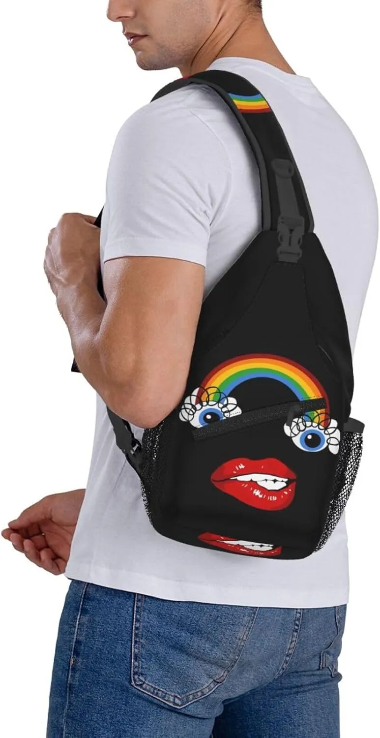 Hot Red Biting Lips Crossbody Bag Cross Chest Bag Adjustable Sling Backpack Sports Gym Shoulder Bags Travel Cycling Daypack Diagonally Casual Rucksack
