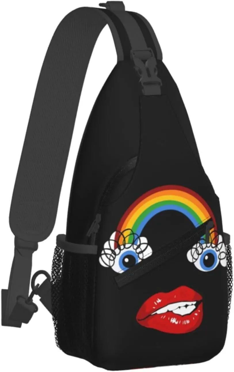 Hot Red Biting Lips Crossbody Bag Cross Chest Bag Adjustable Sling Backpack Sports Gym Shoulder Bags Travel Cycling Daypack Diagonally Casual Rucksack