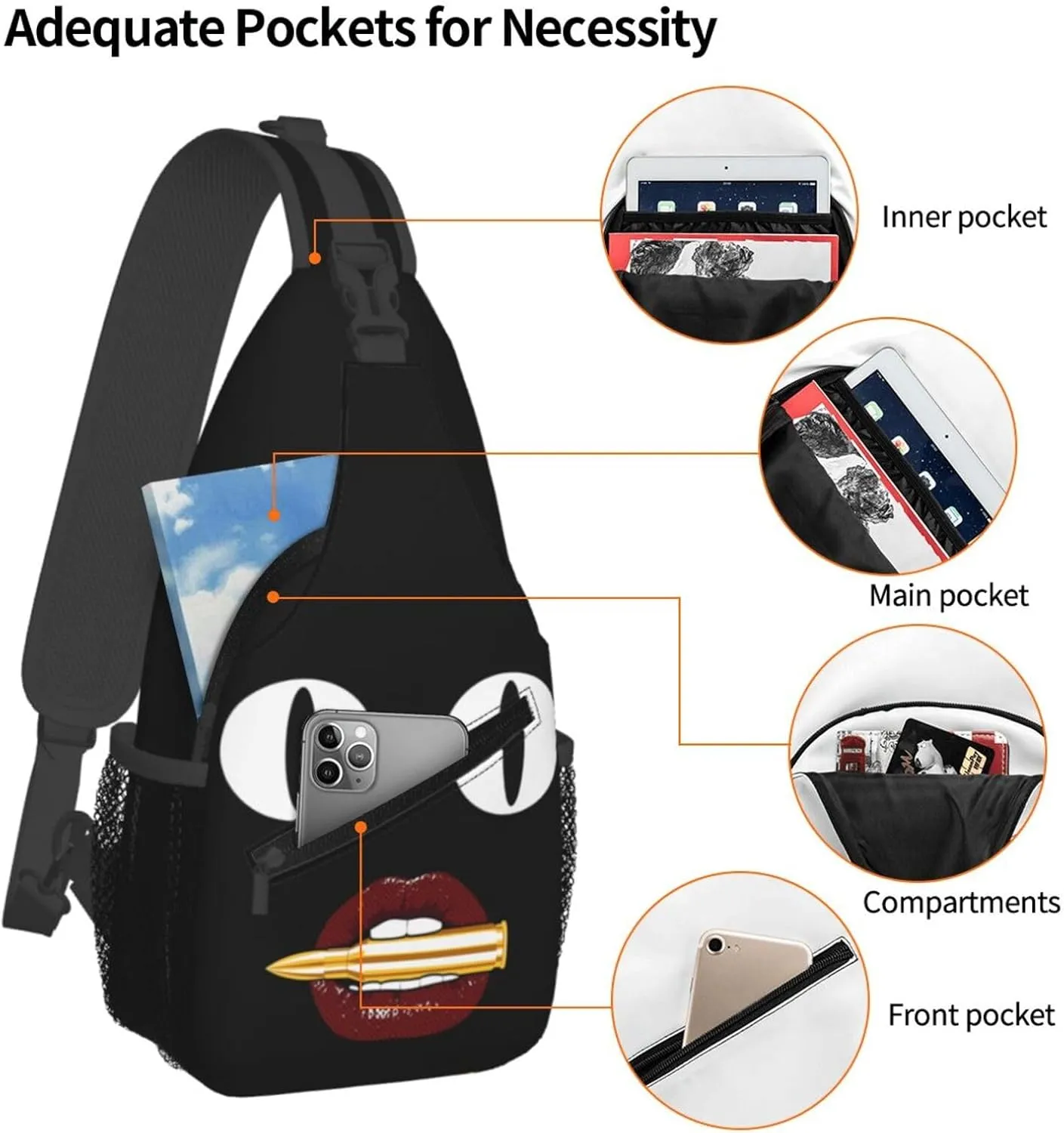 Hot Red Lips Crossbody Bag Cross Chest Bag Adjustable Sling Backpack Sports Gym Shoulder Bags Travel Cycling Daypack Diagonally Casual Rucksack
