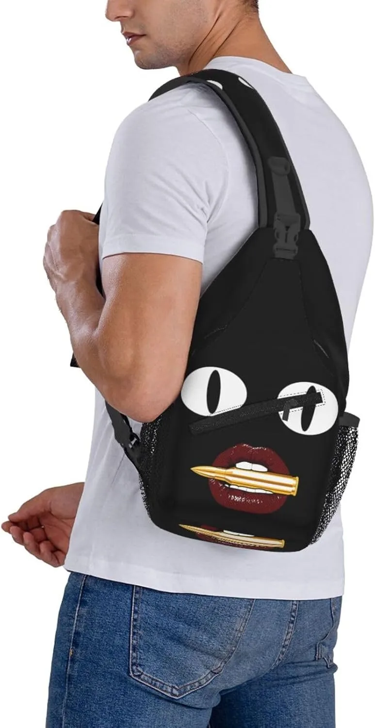 Hot Red Lips Crossbody Bag Cross Chest Bag Adjustable Sling Backpack Sports Gym Shoulder Bags Travel Cycling Daypack Diagonally Casual Rucksack