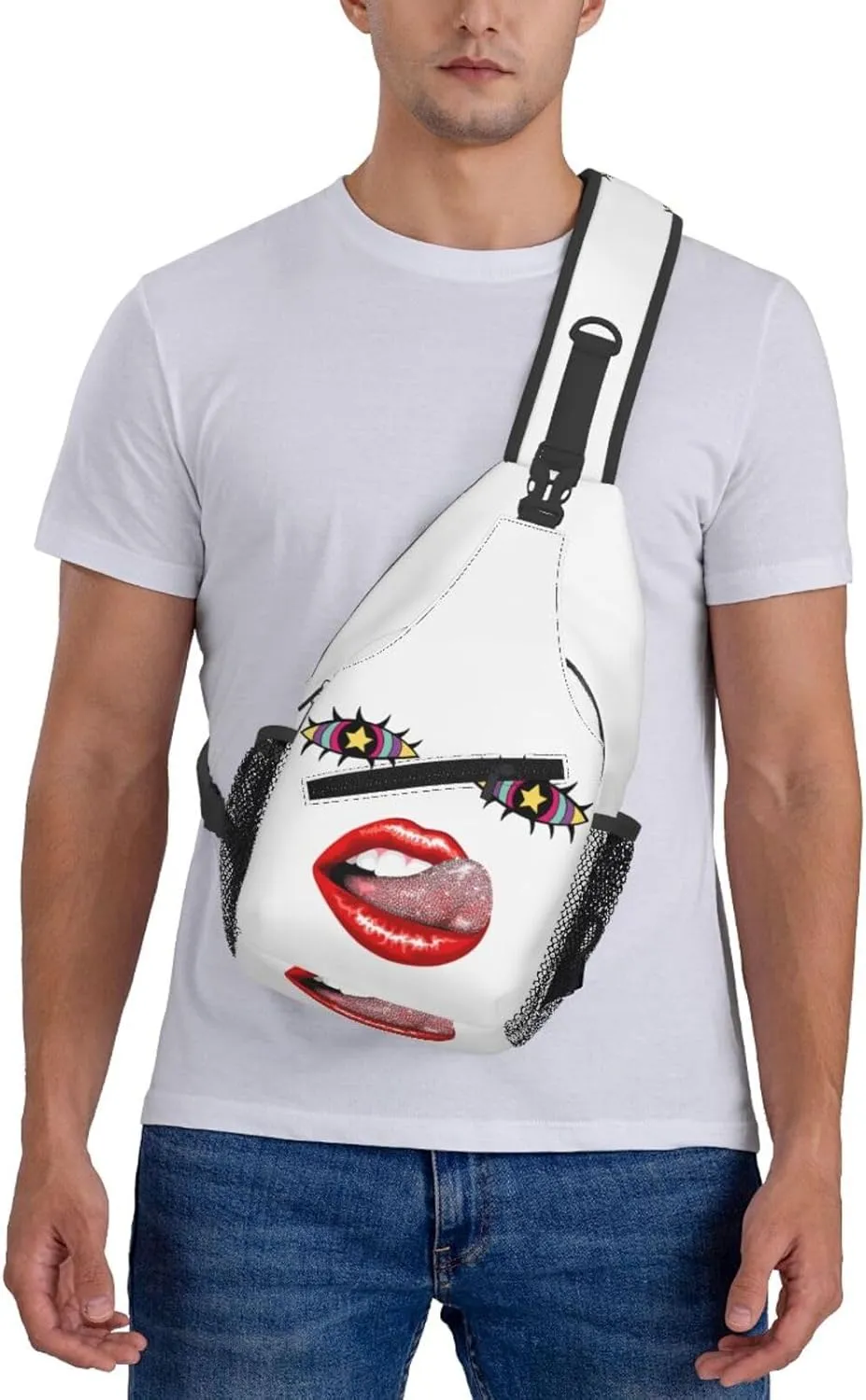 Hot Red Lips Stick Out Tongue Crossbody Bag Cross Chest Bag Adjustable Sling Backpack Sports Gym Shoulder Bags Travel Cycling Daypack Diagonally Casual Rucksack
