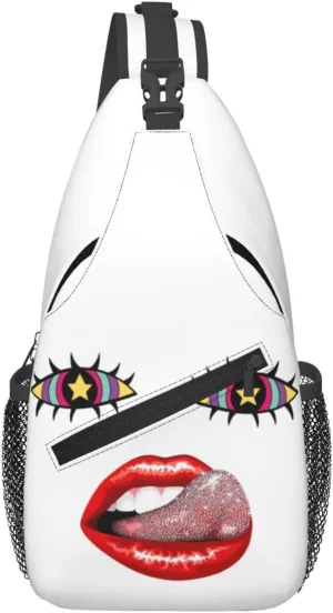 Hot Red Lips Stick Out Tongue Crossbody Bag Cross Chest Bag Adjustable Sling Backpack Sports Gym Shoulder Bags Travel Cycling Daypack Diagonally Casual Rucksack