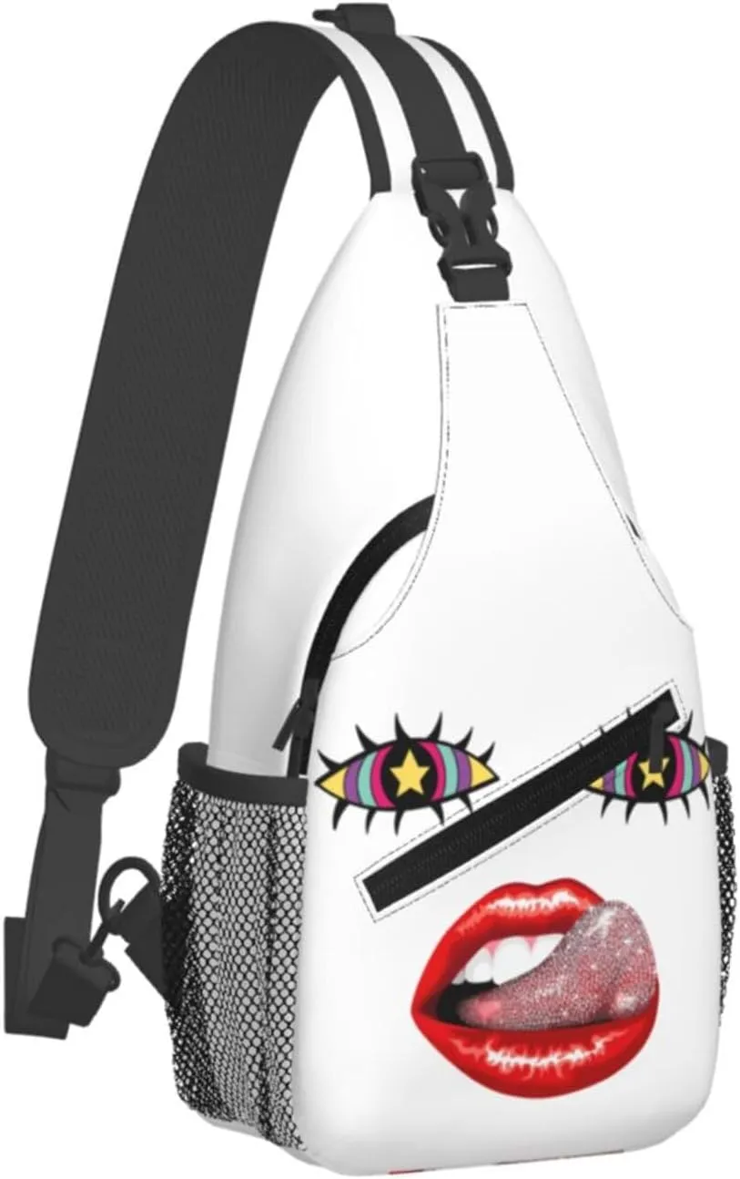 Hot Red Lips Stick Out Tongue Crossbody Bag Cross Chest Bag Adjustable Sling Backpack Sports Gym Shoulder Bags Travel Cycling Daypack Diagonally Casual Rucksack