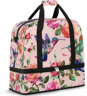 Hummingbird Flower Plant Leaves Bird Foldable Travel Duffel Bag Overnight Weekender Bags with Shoes Compartment Sports Gym Bags for Men Women
