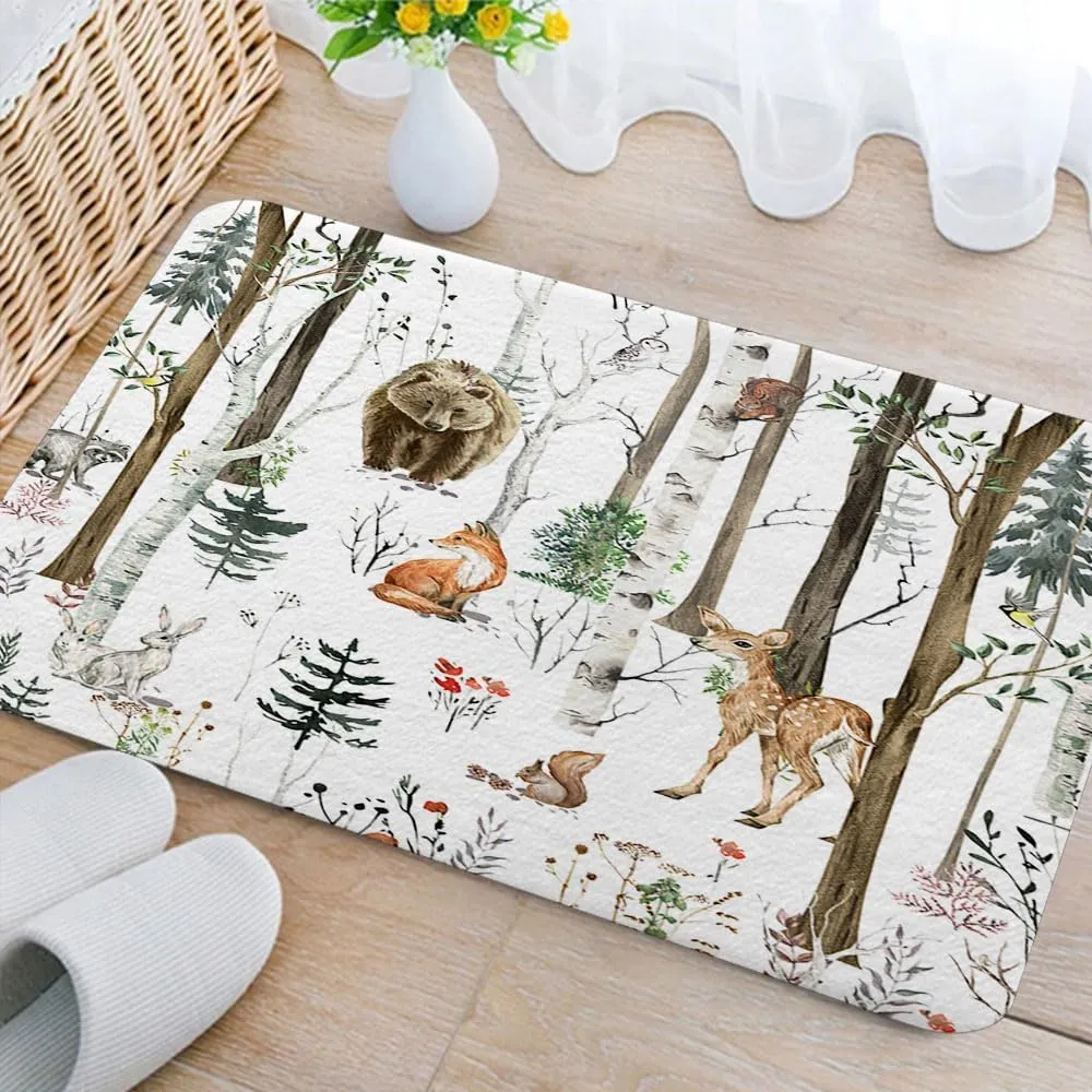 HuntStone Rustic Forest Cabin Bath Mat - Animal Theme Rug, 19x31 inches