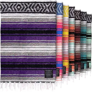 Hydration Nation Authentic Extra Large Mexican Blanket (70"x50") - Handwoven Yoga, Serape - Artisanal Falsa, Beach, Camping, Picnic, Outdoor (Purple)