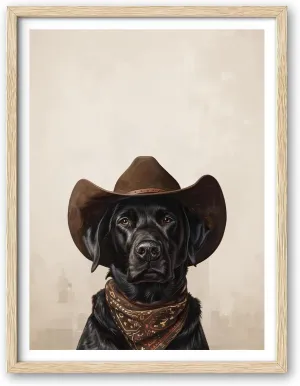 iHery Natural OAK Wood Black Labrador Dog Cowgirl Hat Framed Wall Art, 12x16 in Neutral Canvas Wall Art Decor For Bedroom, Funky Western Vintage Wall Art For Apartment Living Room Set of 1
