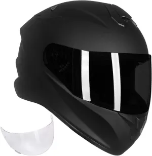 ILM Full Face Motorcycle Street Bike Helmet with Enlarged Air Vents, Free Replacement Visor for Men Women DOT Approved Model ST-06 (Matte Black, Small)