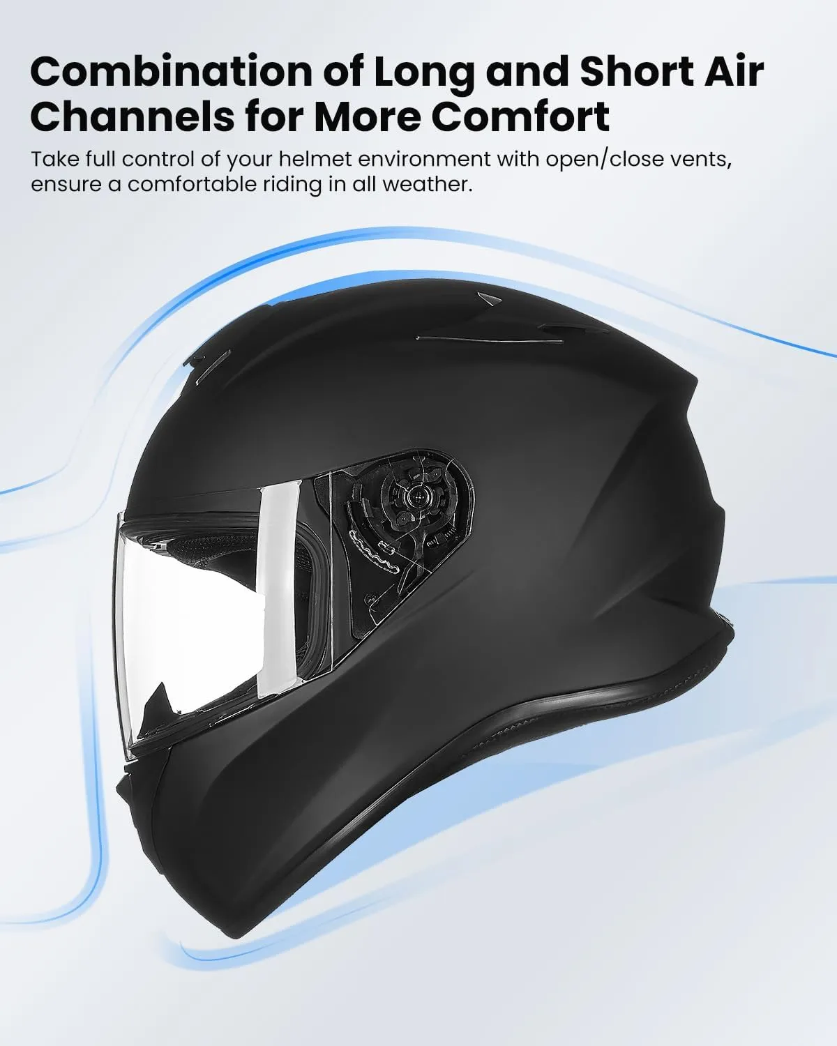 ILM Full Face Motorcycle Street Bike Helmet with Enlarged Air Vents, Free Replacement Visor for Men Women DOT Approved Model ST-06 (Matte Black, Small)