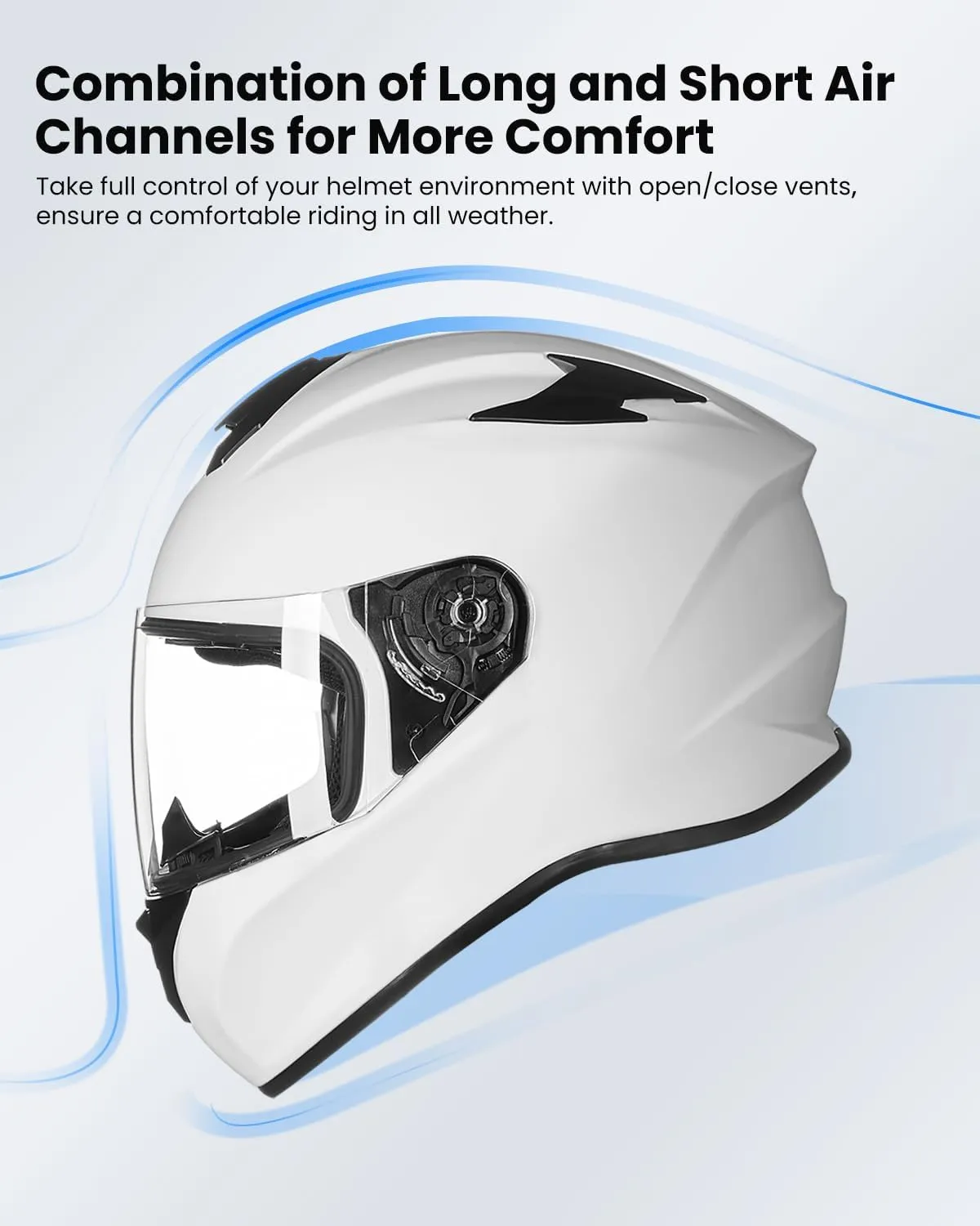 ILM Full Face Motorcycle Street Bike Helmet with Enlarged Air Vents, Free Replacement Visor for Men Women DOT Approved Model ST-06 (White, Large)