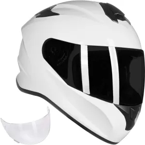 ILM Full Face Motorcycle Street Bike Helmet with Enlarged Air Vents, Free Replacement Visor for Men Women DOT Approved Model ST-06 (White, Large)