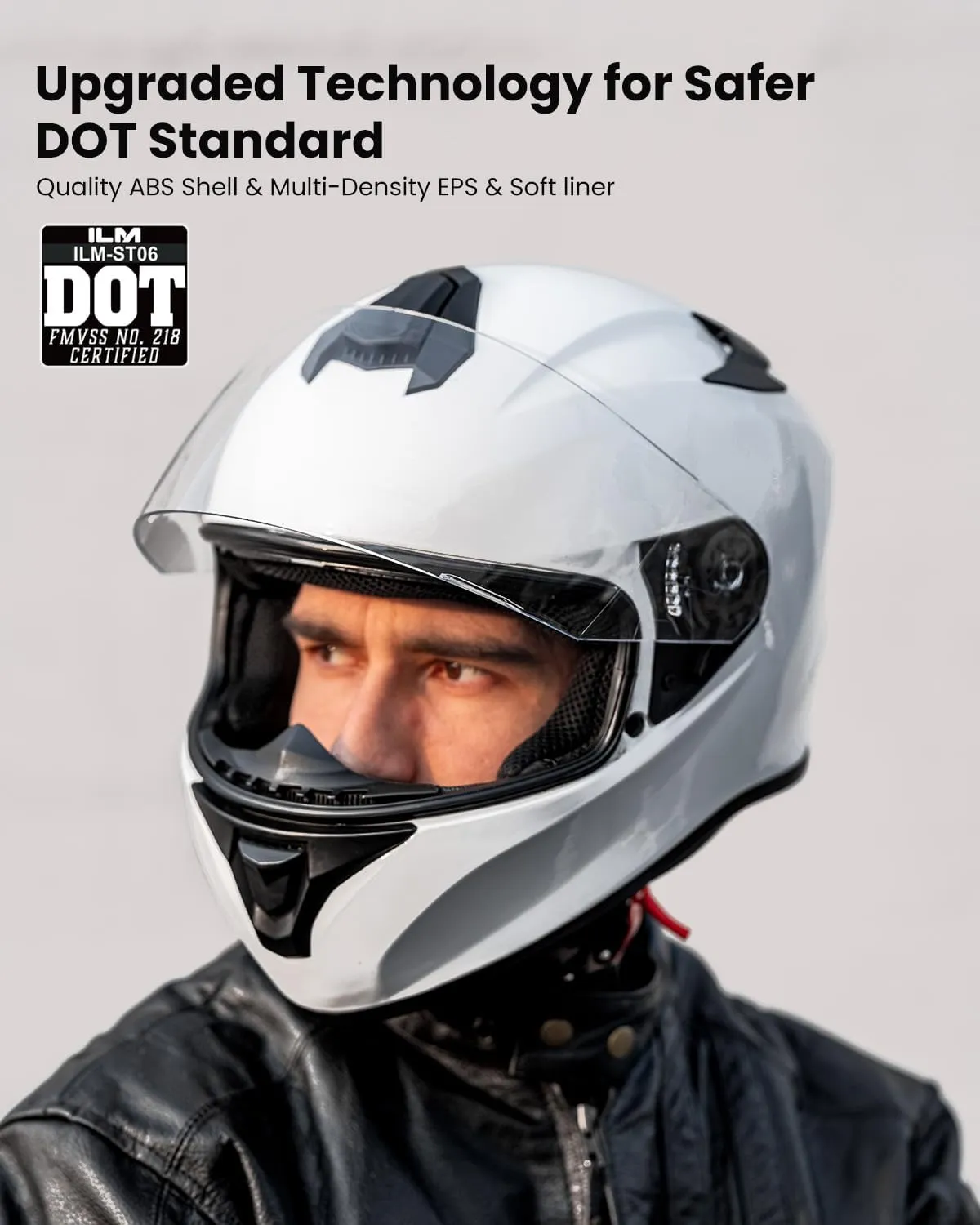 ILM Full Face Motorcycle Street Bike Helmet with Enlarged Air Vents, Free Replacement Visor for Men Women DOT Approved Model ST-06 (White, Large)