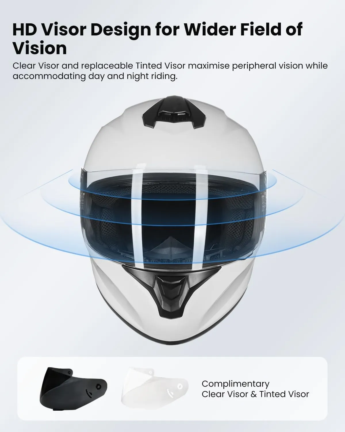 ILM Full Face Motorcycle Street Bike Helmet with Enlarged Air Vents, Free Replacement Visor for Men Women DOT Approved Model ST-06 (White, Large)