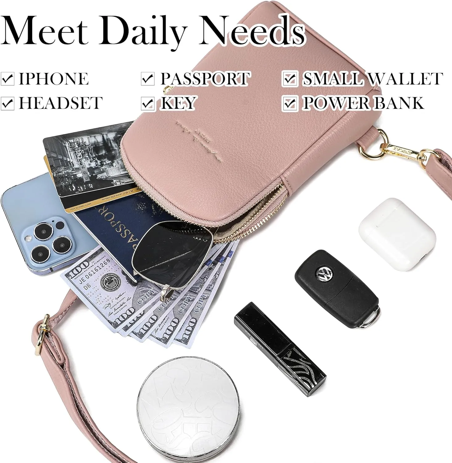 INICAT Small Crossbody Sling Bags for Women Vegan Leather Cell Phone Purse Fanny Packs for Women Men