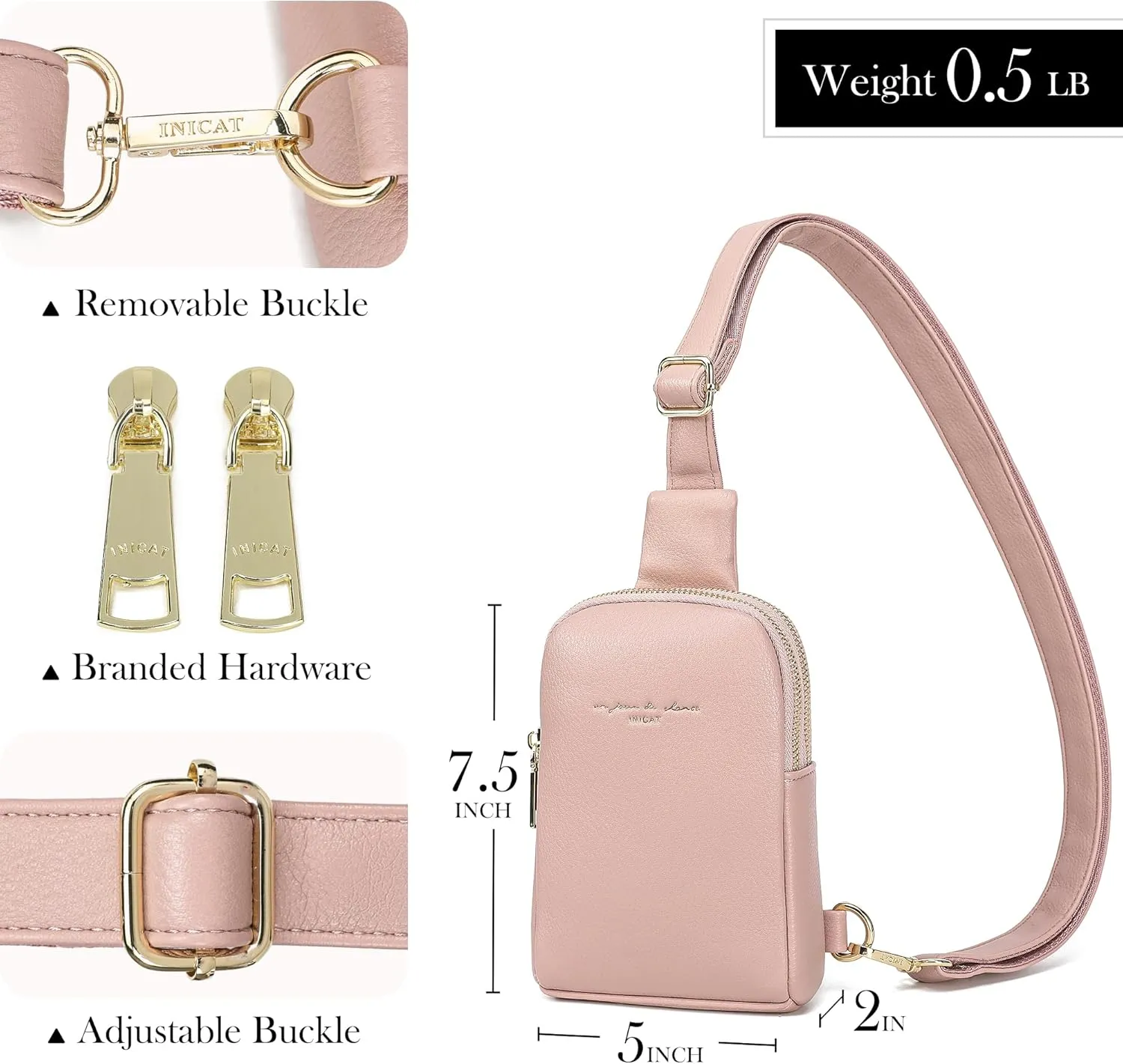 INICAT Small Crossbody Sling Bags for Women Vegan Leather Cell Phone Purse Fanny Packs for Women Men