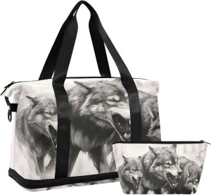 Ink Wolf Versatile Sports Travel Bag - Lasting Twill Tote, Removable Wheel & Rod Bagging, Multi-pocket Design, Complimentary Makeup Bag