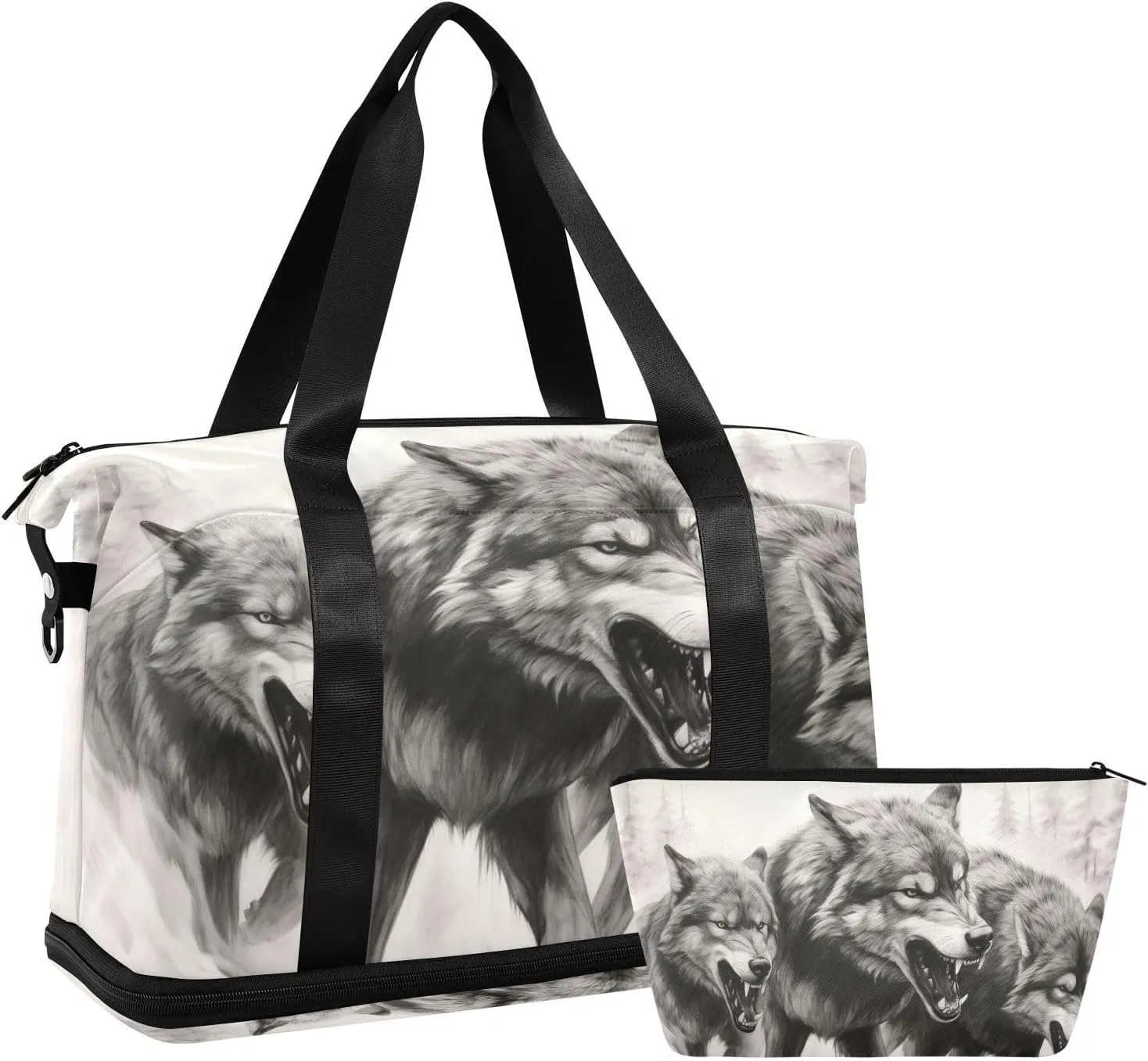 Ink Wolf Versatile Sports Travel Bag - Lasting Twill Tote, Removable Wheel & Rod Bagging, Multi-pocket Design, Complimentary Makeup Bag