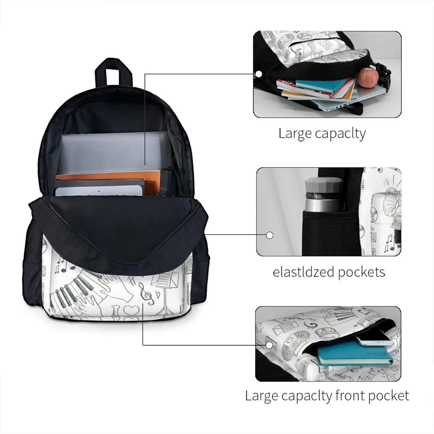 Instruments Performers Notes And Little Birds Print Storage Bag, Shoulder Bag, Leisure Bag, Large Capacity Leisure Travel Shoulder Bag