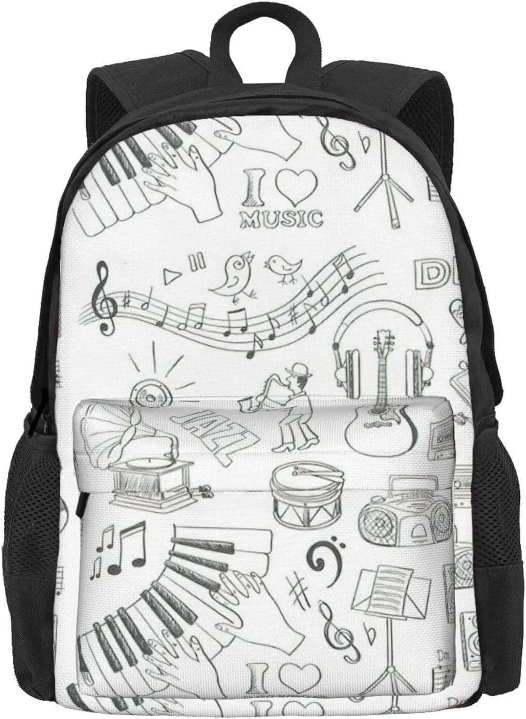 Instruments Performers Notes And Little Birds Print Storage Bag, Shoulder Bag, Leisure Bag, Large Capacity Leisure Travel Shoulder Bag