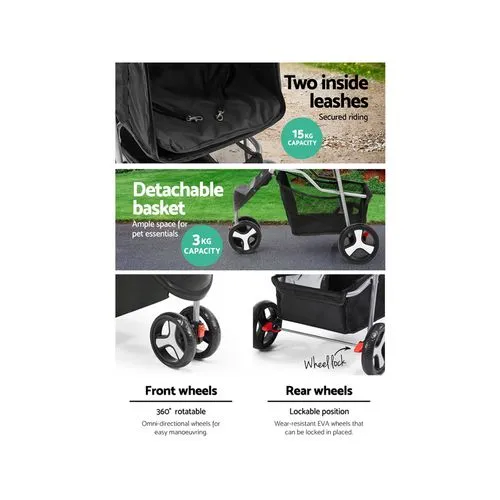 i.Pet - Pet Stroller Pram Dog Cat Carrier Travel Pushchair Foldable 3 Wheels - Large