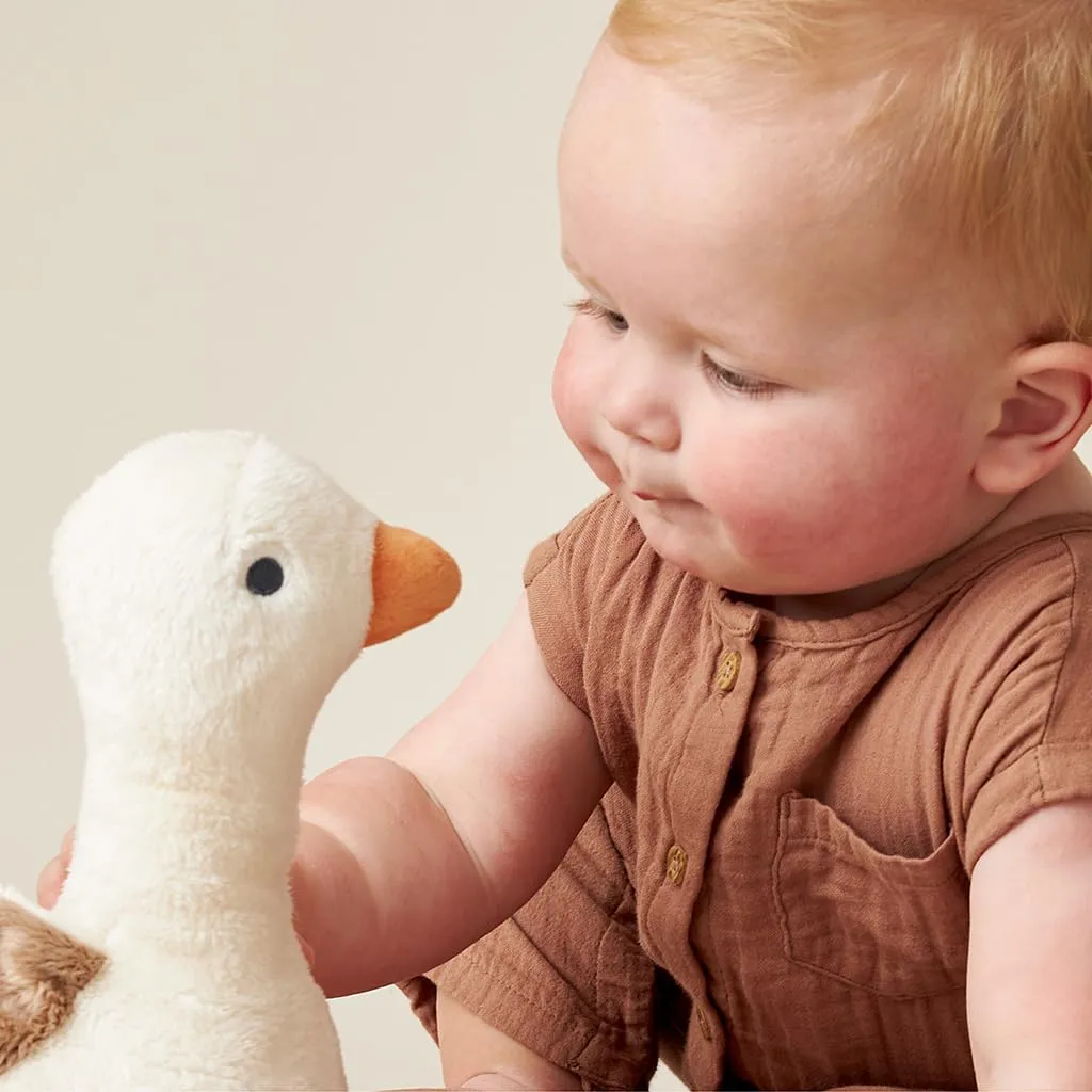 Itzy Ritzy Baby Plush Toy – Soft Stuffed Animal for Babies & Kids – Sensory Ribbons & Textured Fabrics for Tactile Play – Cozy & Cuddly Companion for Newborns & Up (Goose)