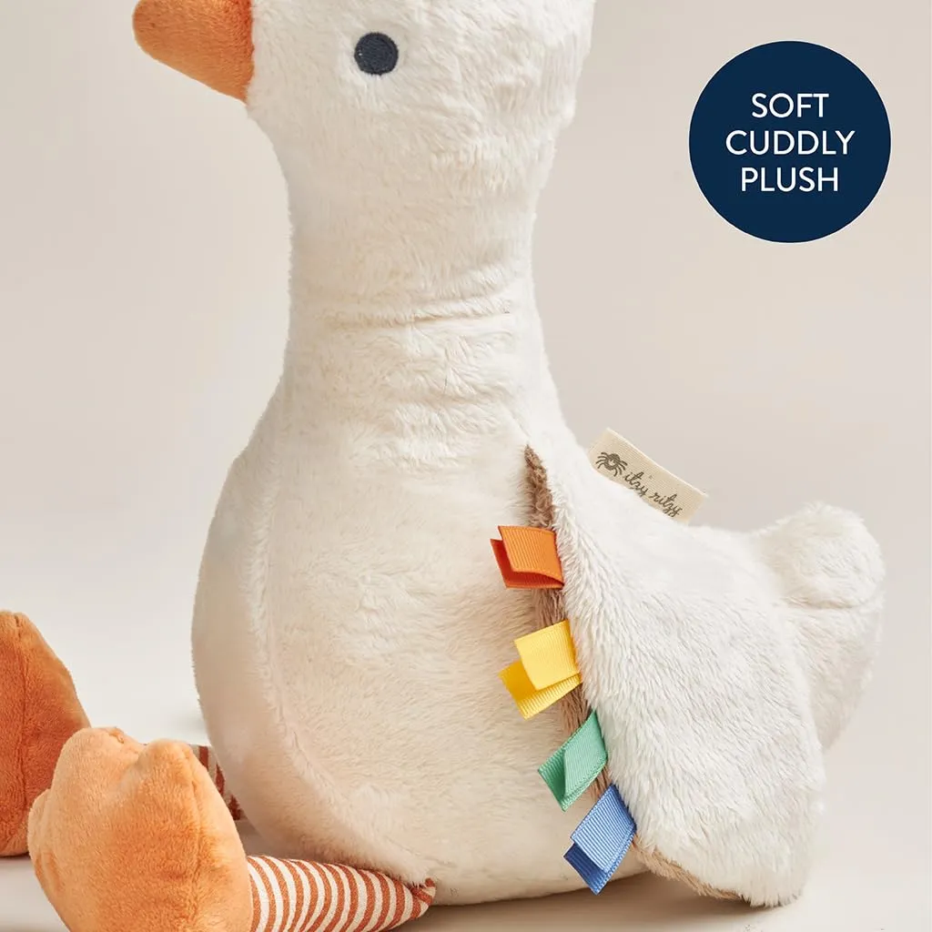 Itzy Ritzy Baby Plush Toy – Soft Stuffed Animal for Babies & Kids – Sensory Ribbons & Textured Fabrics for Tactile Play – Cozy & Cuddly Companion for Newborns & Up (Goose)