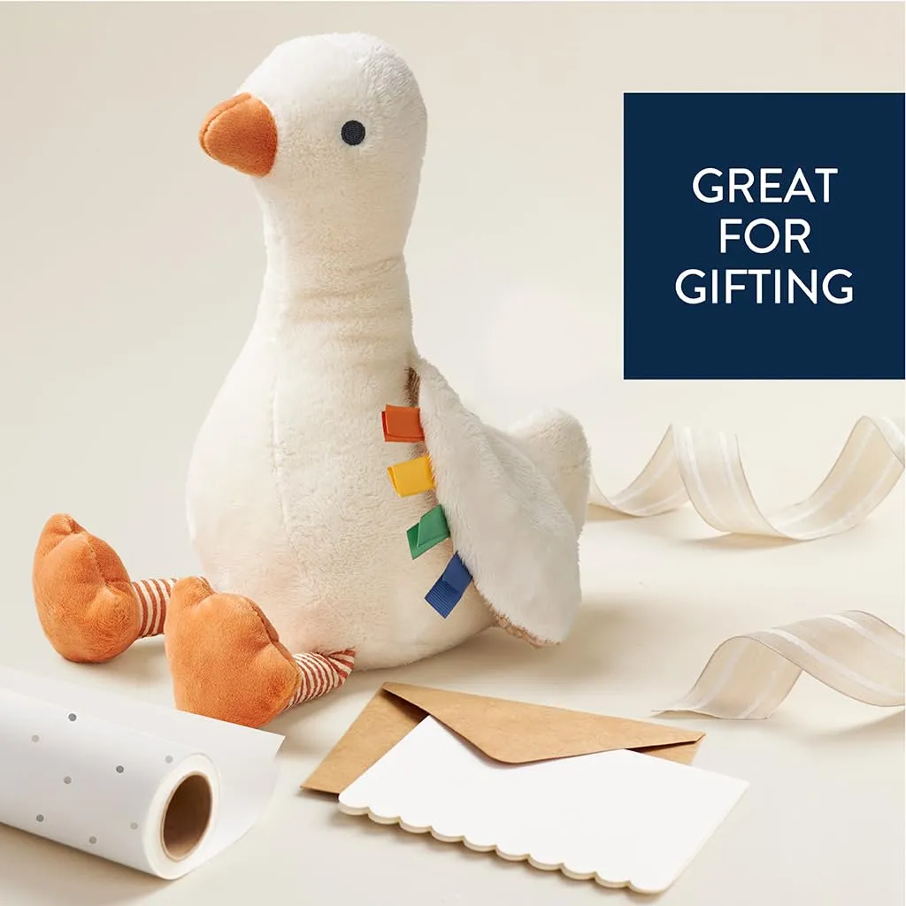 Itzy Ritzy Baby Plush Toy – Soft Stuffed Animal for Babies & Kids – Sensory Ribbons & Textured Fabrics for Tactile Play – Cozy & Cuddly Companion for Newborns & Up (Goose)