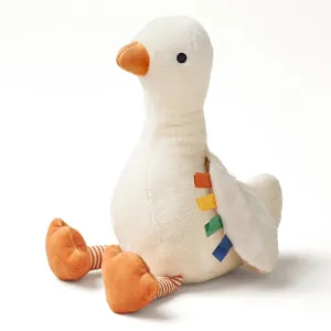 Itzy Ritzy Baby Plush Toy – Soft Stuffed Animal for Babies & Kids – Sensory Ribbons & Textured Fabrics for Tactile Play – Cozy & Cuddly Companion for Newborns & Up (Goose)