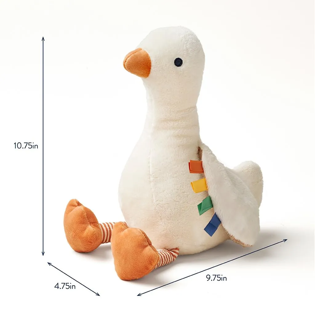 Itzy Ritzy Baby Plush Toy – Soft Stuffed Animal for Babies & Kids – Sensory Ribbons & Textured Fabrics for Tactile Play – Cozy & Cuddly Companion for Newborns & Up (Goose)
