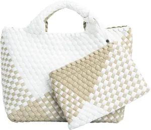IwIeIaIrI Woven Tote Bag for Women Vegan Leather Hand-Woven Tote Handbag