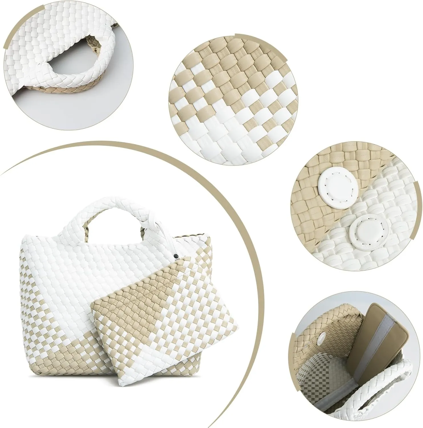 IwIeIaIrI Woven Tote Bag for Women Vegan Leather Hand-Woven Tote Handbag