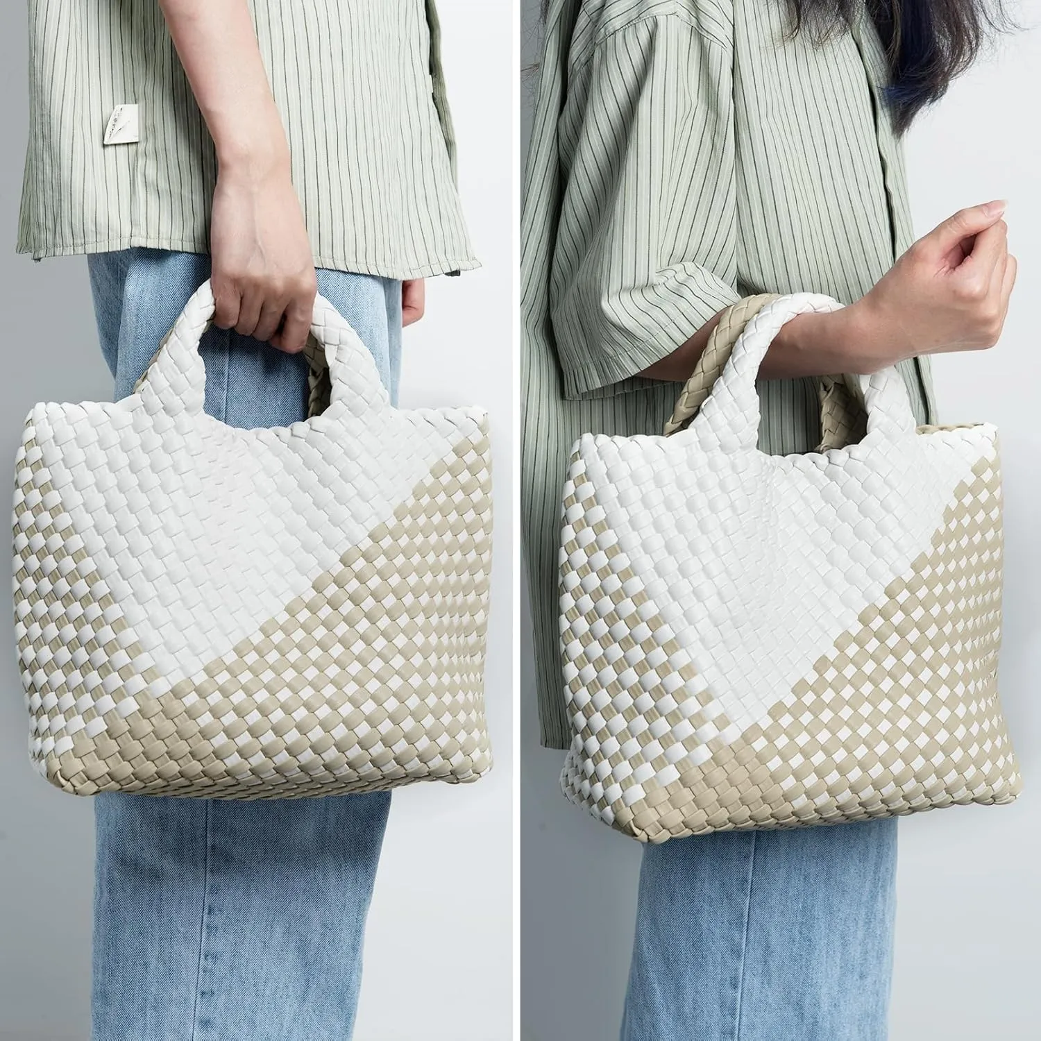 IwIeIaIrI Woven Tote Bag for Women Vegan Leather Hand-Woven Tote Handbag