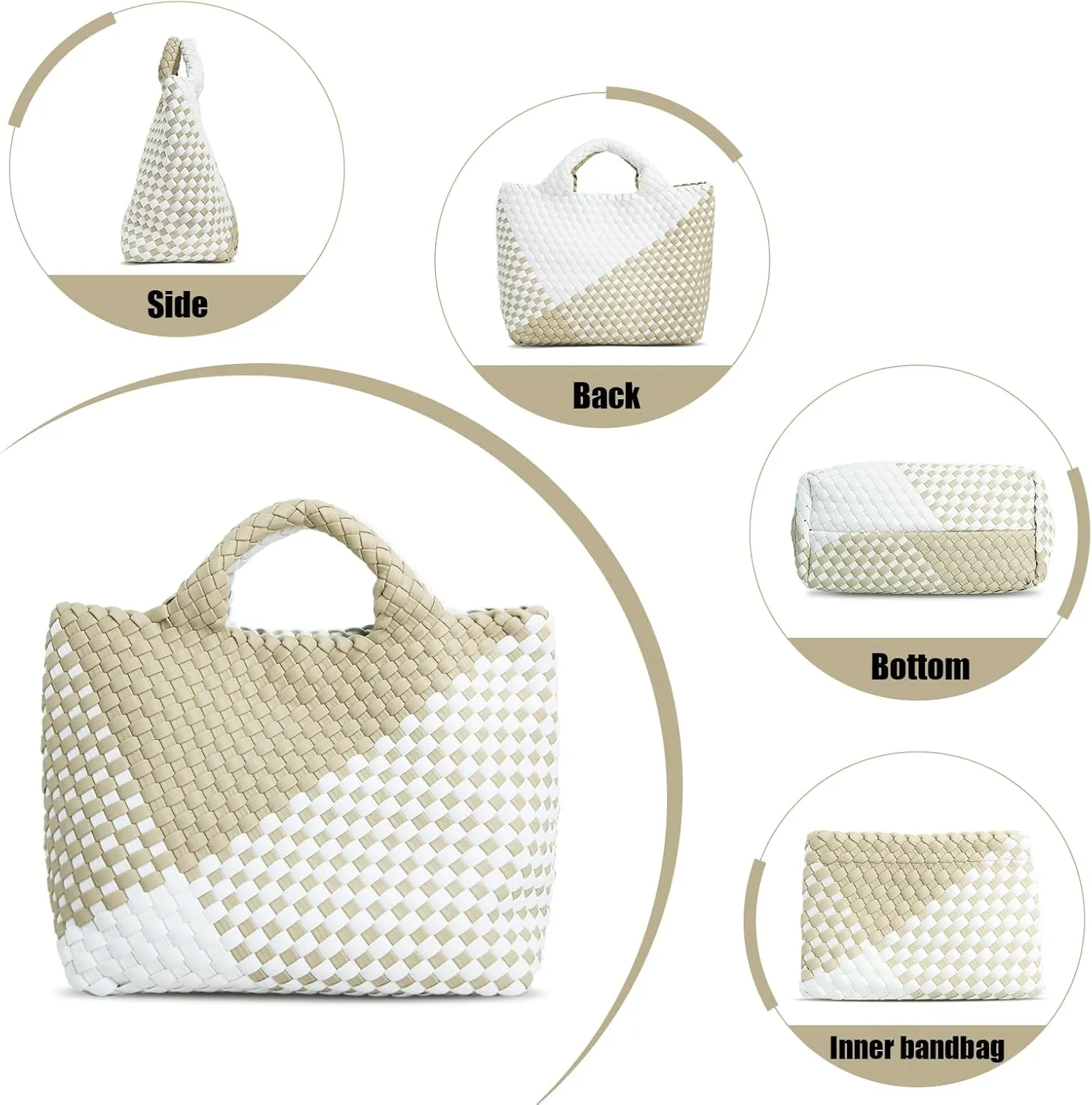 IwIeIaIrI Woven Tote Bag for Women Vegan Leather Hand-Woven Tote Handbag