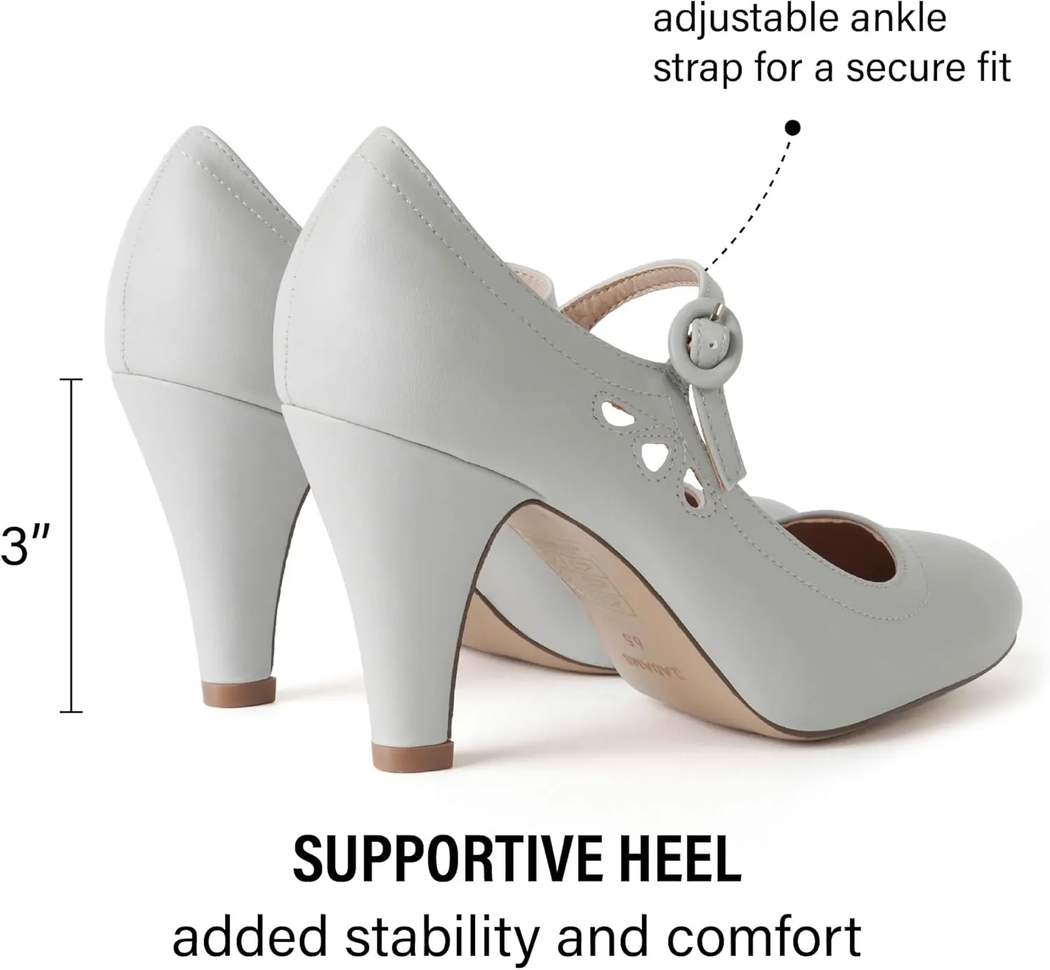 J. Adams Pixie Mary Jane Shoes Women Oxford Pumps - Cute Low Kitten High Heels - Retro Vintage Shoes for Women 1950s Mary Janes Round Toe Shoe with Ankle Strap - Women Dress Shoes