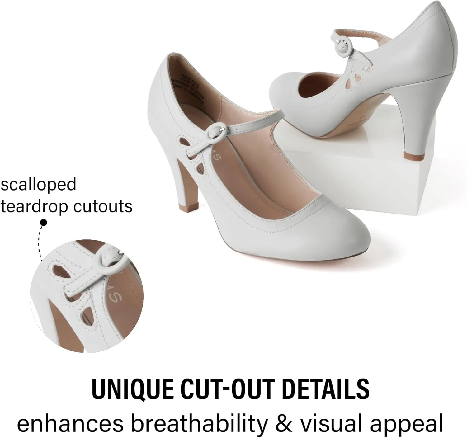 J. Adams Pixie Mary Jane Shoes Women Oxford Pumps - Cute Low Kitten High Heels - Retro Vintage Shoes for Women 1950s Mary Janes Round Toe Shoe with Ankle Strap - Women Dress Shoes