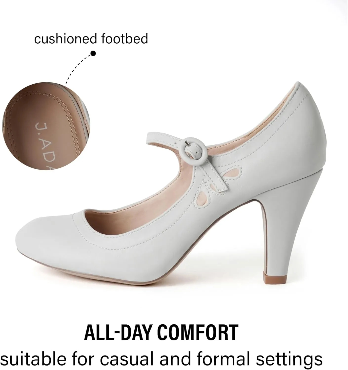 J. Adams Pixie Mary Jane Shoes Women Oxford Pumps - Cute Low Kitten High Heels - Retro Vintage Shoes for Women 1950s Mary Janes Round Toe Shoe with Ankle Strap - Women Dress Shoes