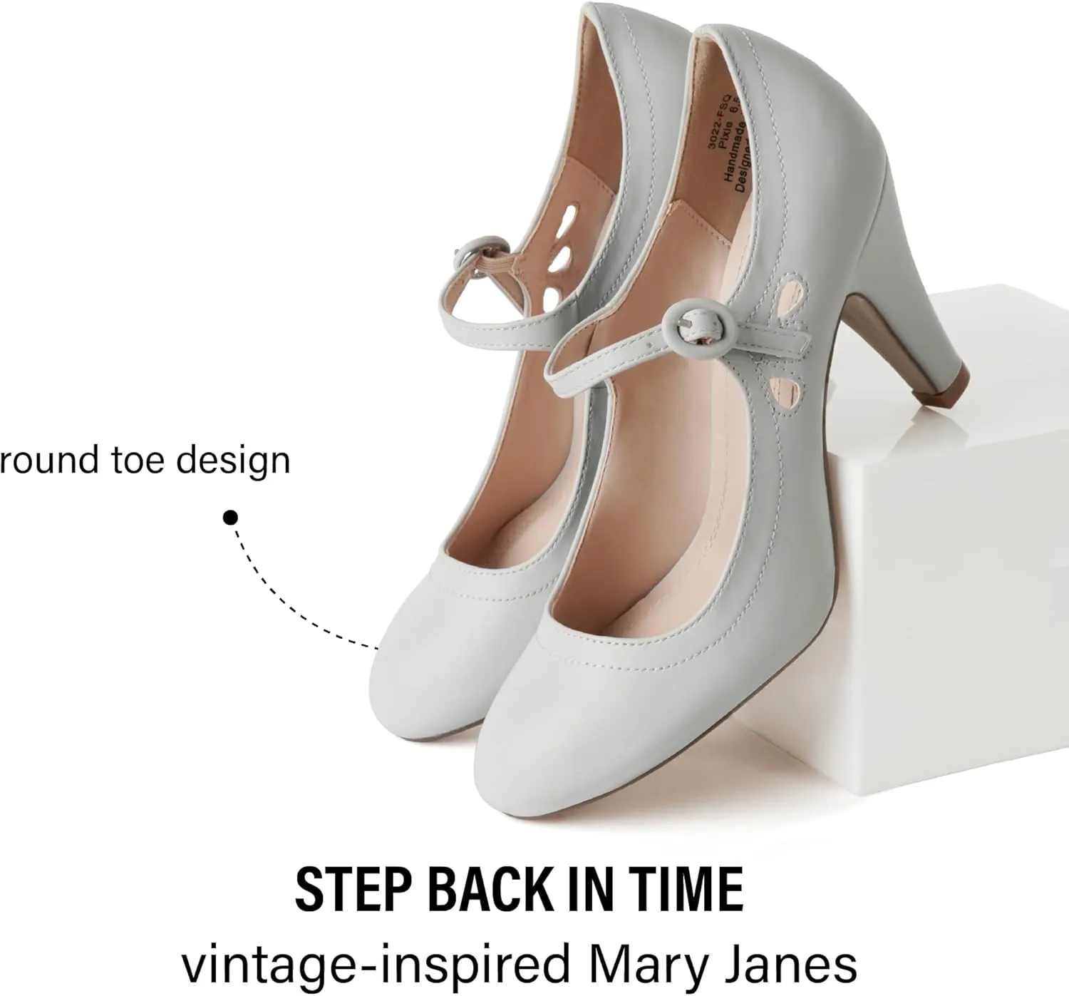 J. Adams Pixie Mary Jane Shoes Women Oxford Pumps - Cute Low Kitten High Heels - Retro Vintage Shoes for Women 1950s Mary Janes Round Toe Shoe with Ankle Strap - Women Dress Shoes