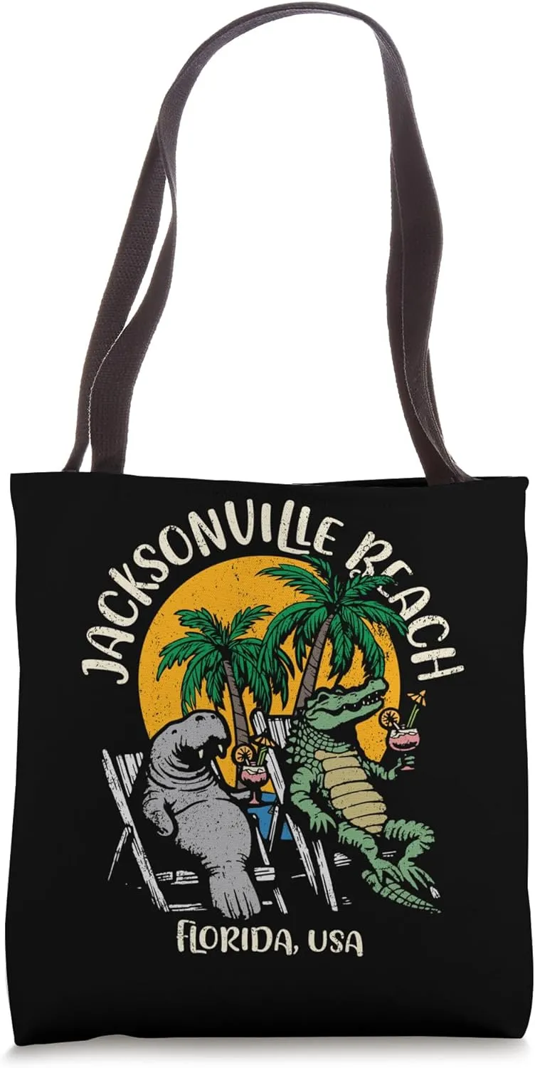 Jacksonville Beach Florida Funny Manatee Alligator Design Tote Bag